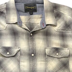 Threadgrit men’s plaid cotton western flannel  pearl snap down shirt size large